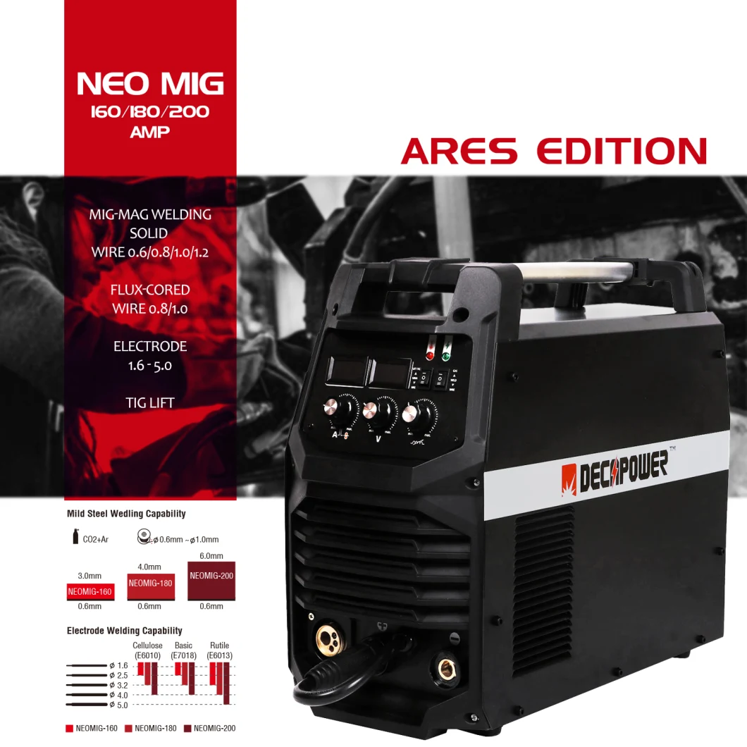 Decapower 110V/220V Arc Inverter Gas Gasless MMA MIG TIG Multifunction Synergic 3 in 1 Mag 160 AMPS MIG Welder